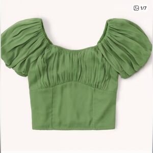 Abercrombie & Fitch Olive Puff Sleeve Blouse